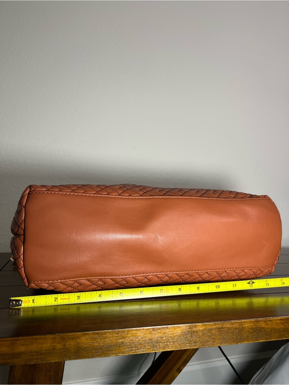 Anne Klein Quilted Cognac Leather Shoulder Bag with Heart Chain - Picture 5 of 9